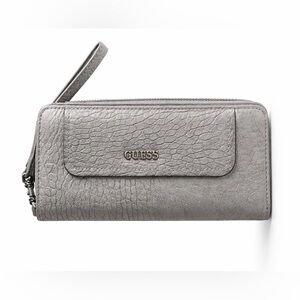 GUESS Metallic Croc Embossed Zip Around Wristlet Wallet